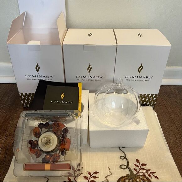 THREE Luminara Real Flame Effect RED Berry & Fall Pumpkin Ornaments-New Open Box - Picture 2 of 16